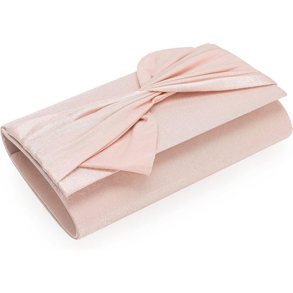 Women Satin Bow Flap Formal Party Clutch - Picture 5 of 7